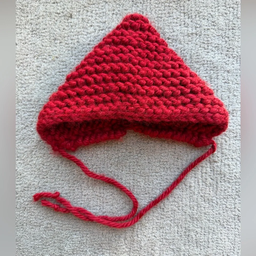 Cozy Red Knit Baby Bonnet